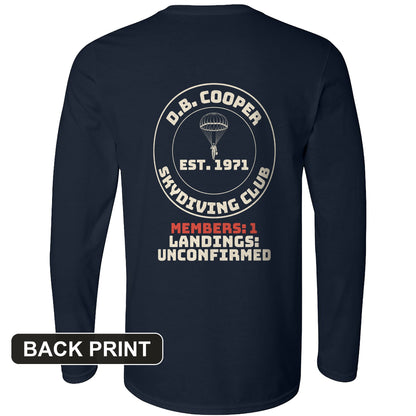 DB Cooper Skydiving Club Back Print Long Sleeve T-Shirt