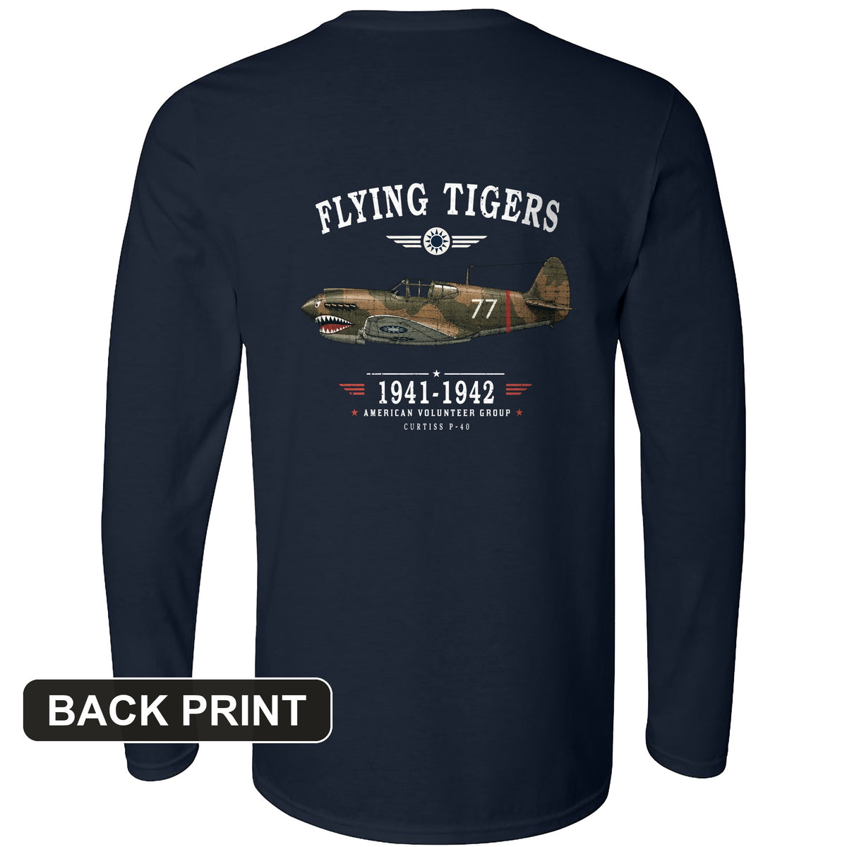 Flying Tigers Back Print Long Sleeve T-Shirt