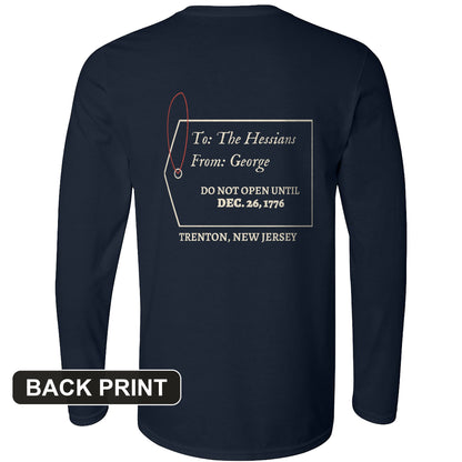 Hessians Gift Tag Trenton 1776 Back Print Long Sleeve T-Shirt