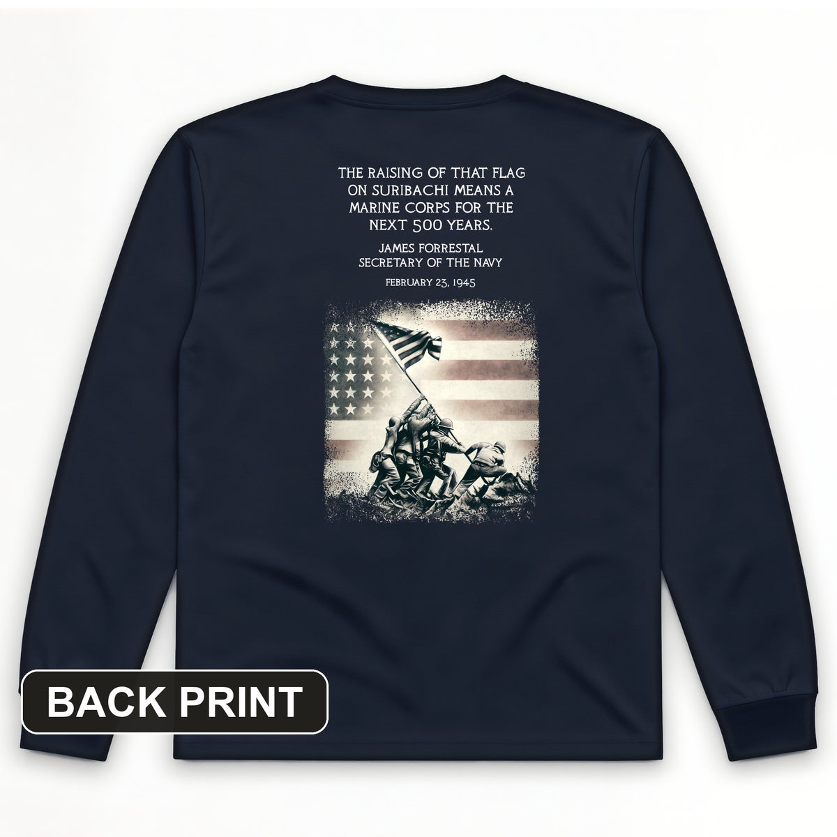 Iwo Jima Flag Back Print Long Sleeve T-Shirt