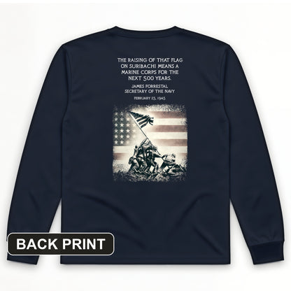 Iwo Jima Flag Back Print Long Sleeve T-Shirt