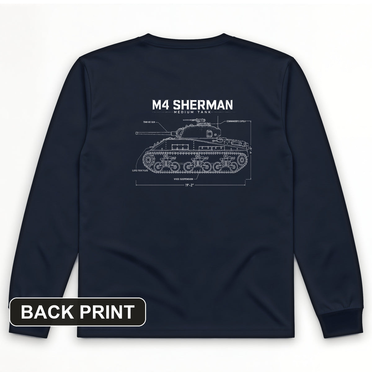 M4 Sherman Blueprint Back Print Long Sleeve T-Shirt