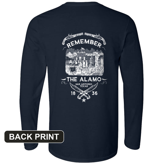 Remember the Alamo 1836 Back Print Long Sleeve T-Shirt