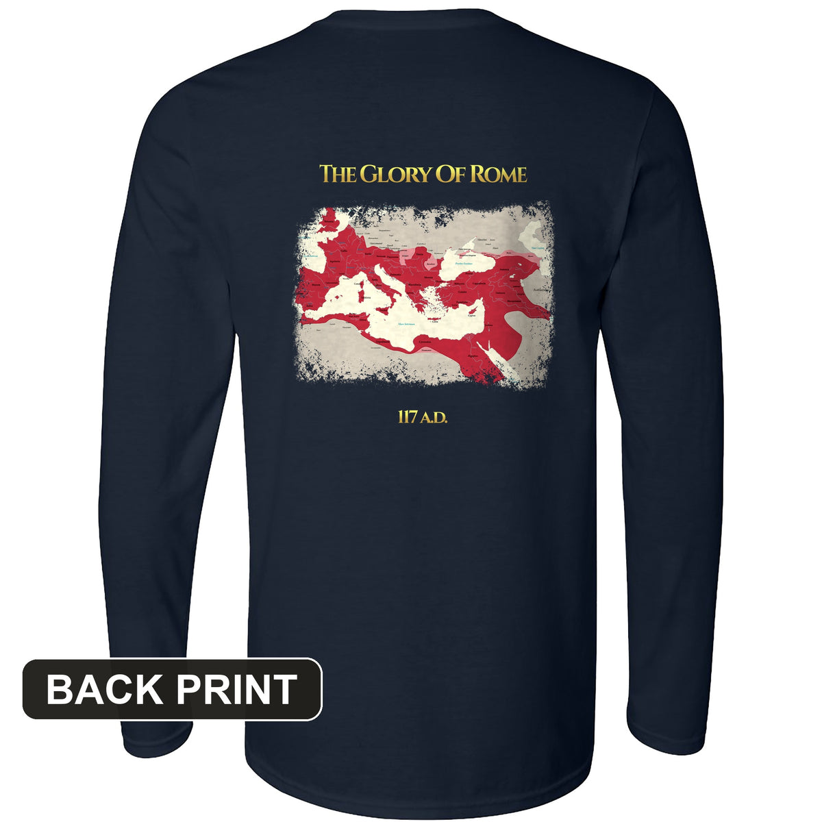 Roman Empire Map Back Print Long Sleeve T-Shirt