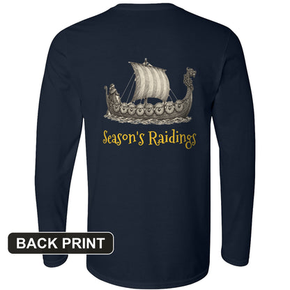Seasons Raidings Viking Christmas Back Print Long Sleeve T-Shirt