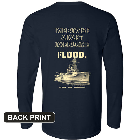 USS Texas - Improvise Adapt Overcome Flood Back Print Long Sleeve T-Shirt