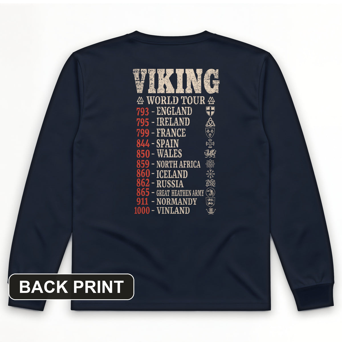 Viking World Tour Back Print Long Sleeve T-Shirt