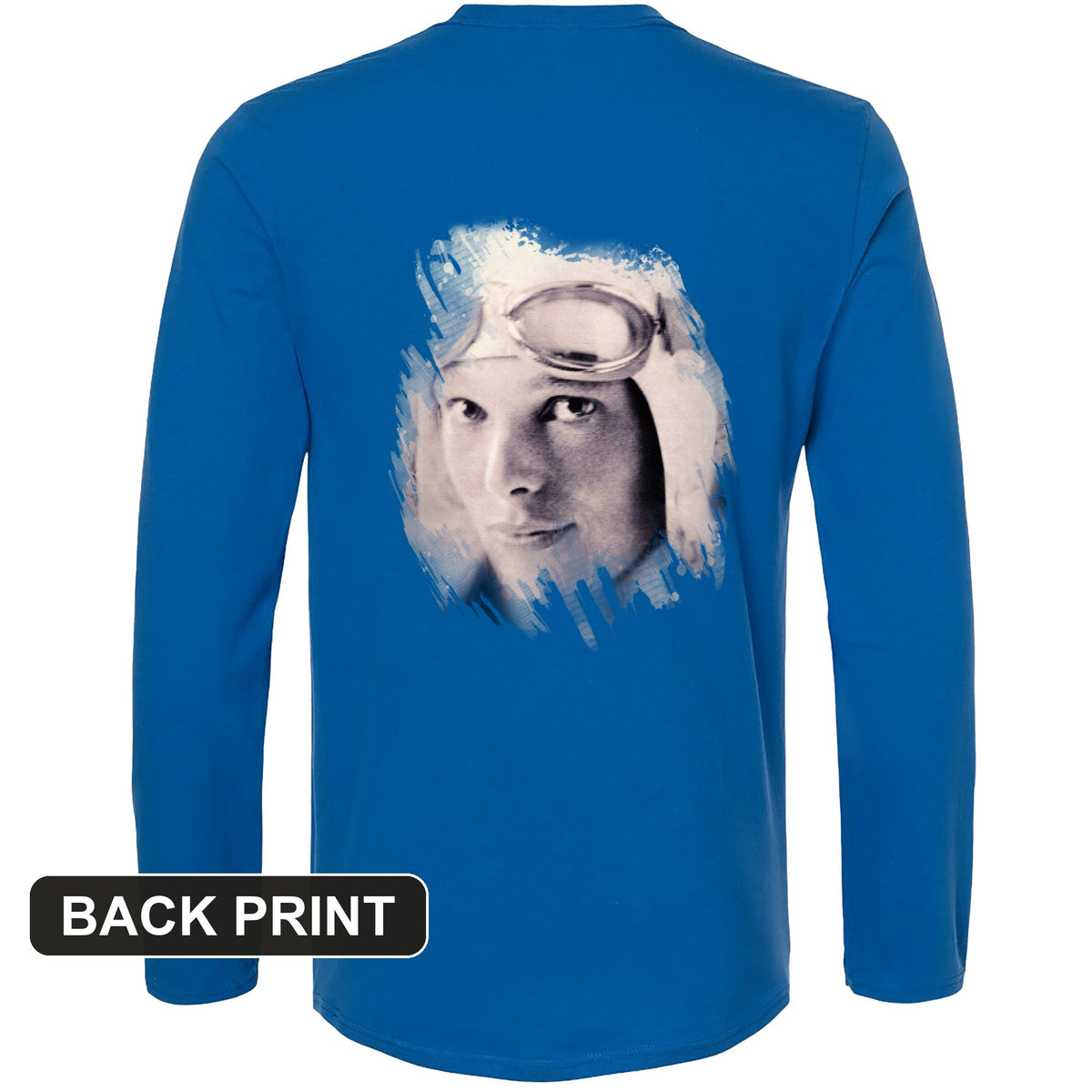 Amelia Earhart Portrait Back Print Long Sleeve T-Shirt
