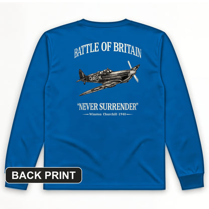 Battle of Britain Never Surrender Back Print Long Sleeve T-Shirt