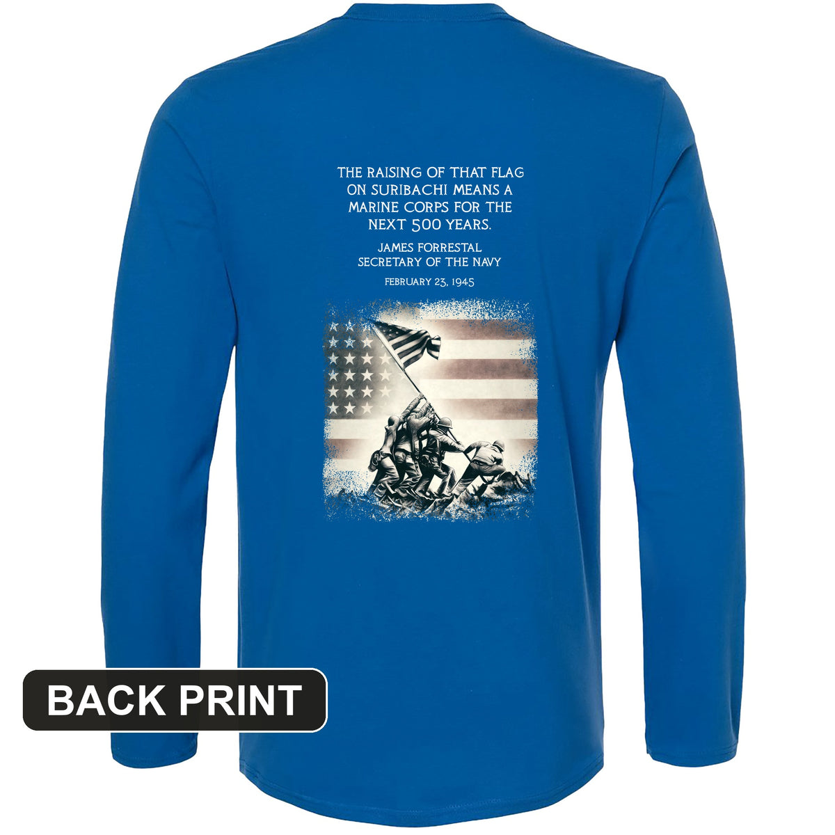 Iwo Jima Flag Back Print Long Sleeve T-Shirt
