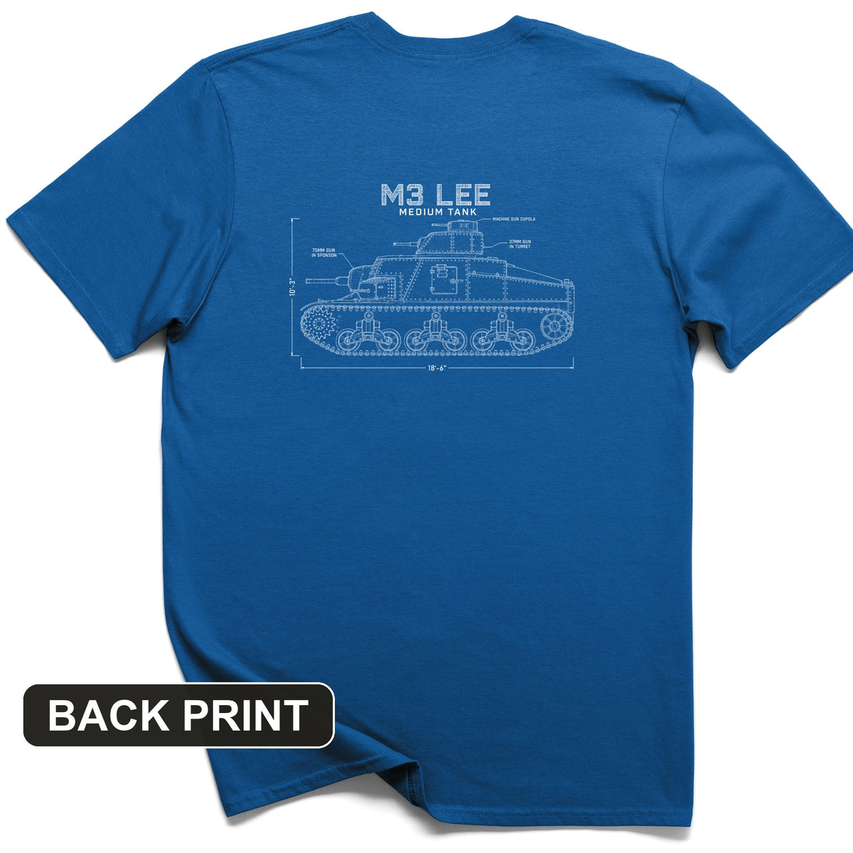 M3 Lee Blueprint Back Print T-Shirt
