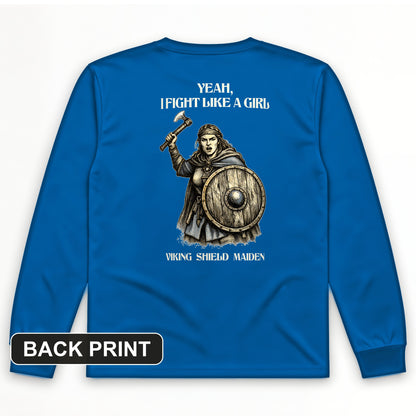 Viking Shield Maiden Back Print Long Sleeve T-Shirt