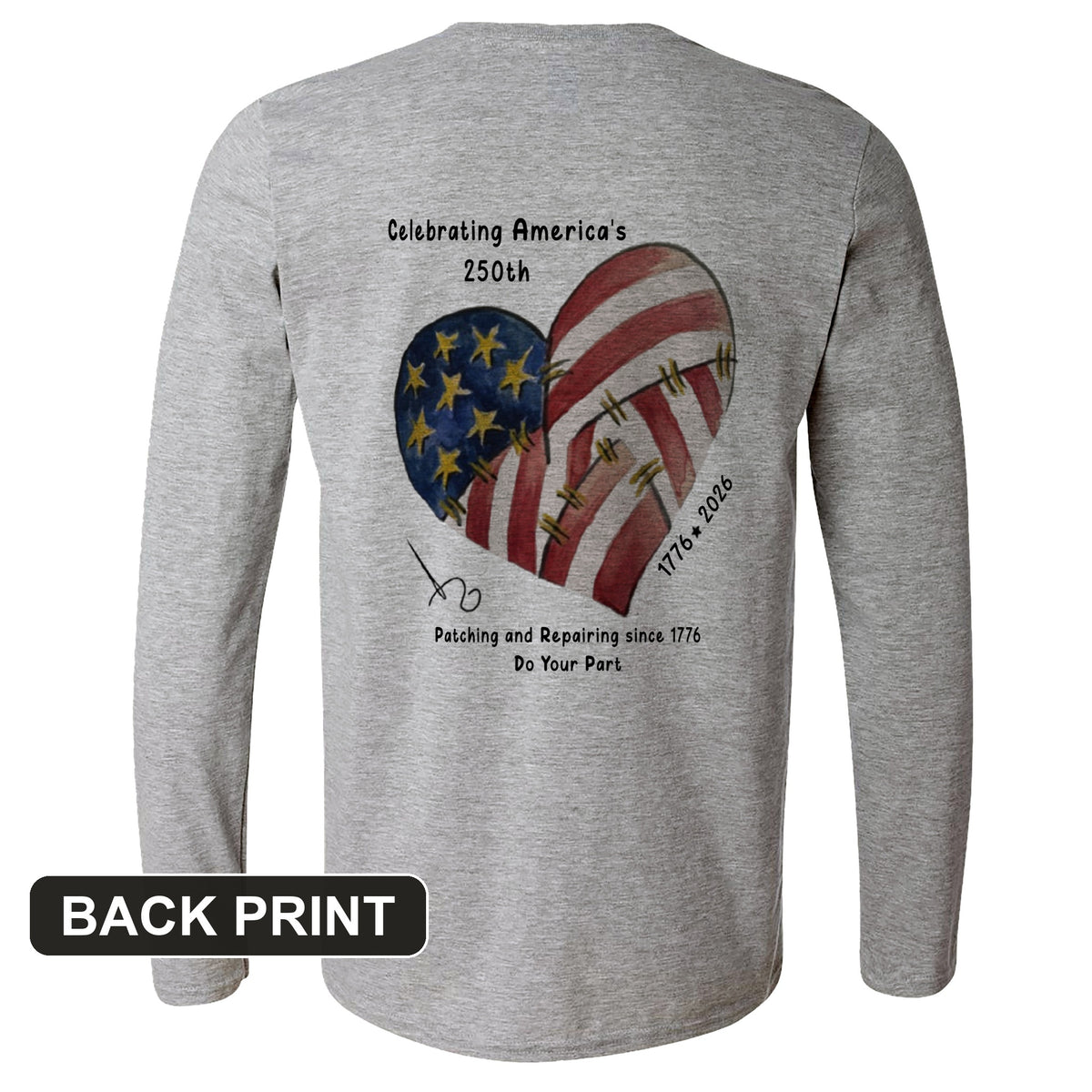 250th Heart Back Print Long Sleeve T-Shirt