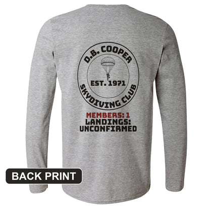 DB Cooper Skydiving Club Back Print Long Sleeve T-Shirt