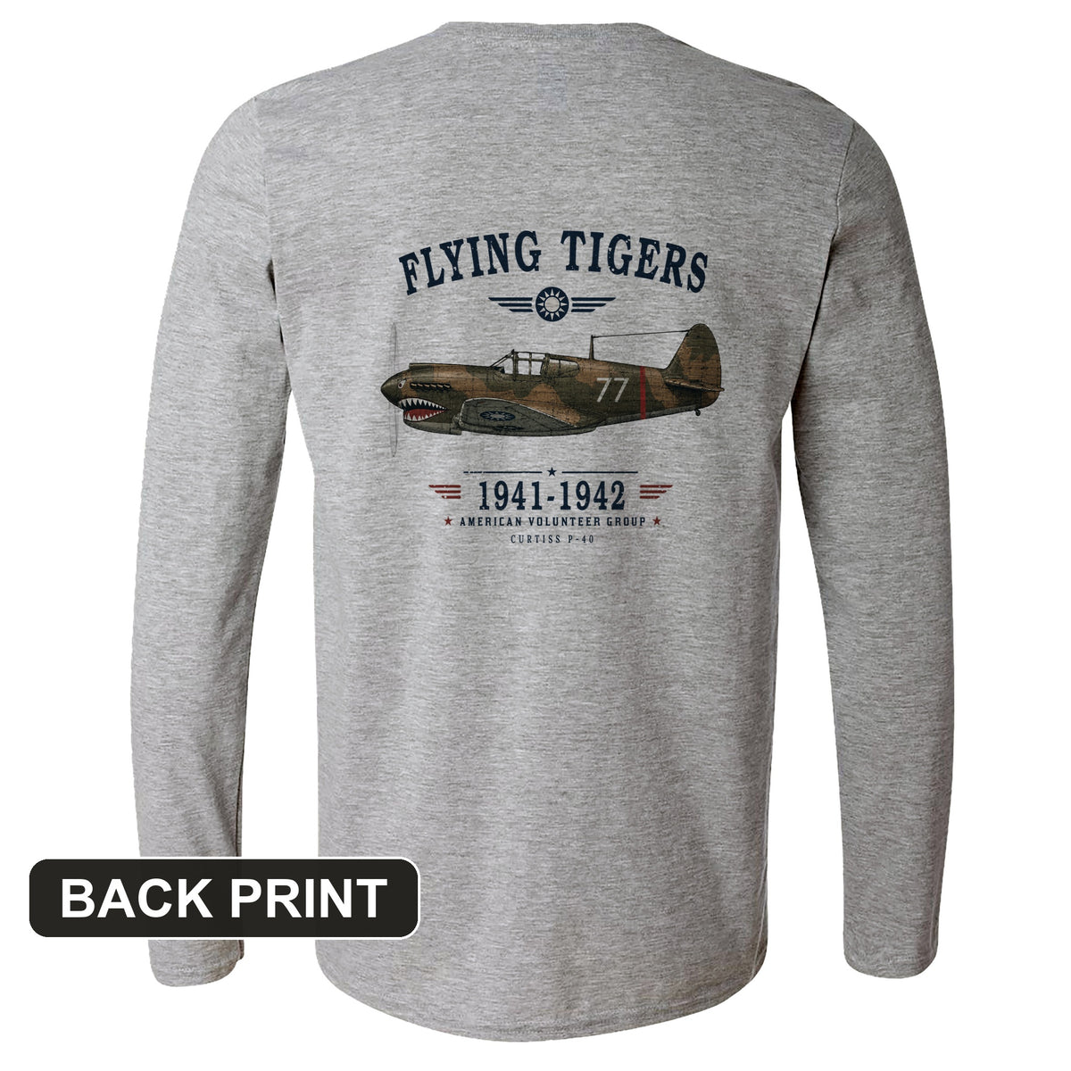Flying Tigers Back Print Long Sleeve T-Shirt