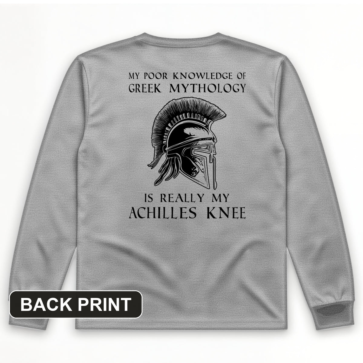 Greek Mythology Achilles Knee Back Print Long Sleeve T-Shirt