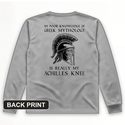 Greek Mythology Achilles Knee Back Print Long Sleeve T-Shirt