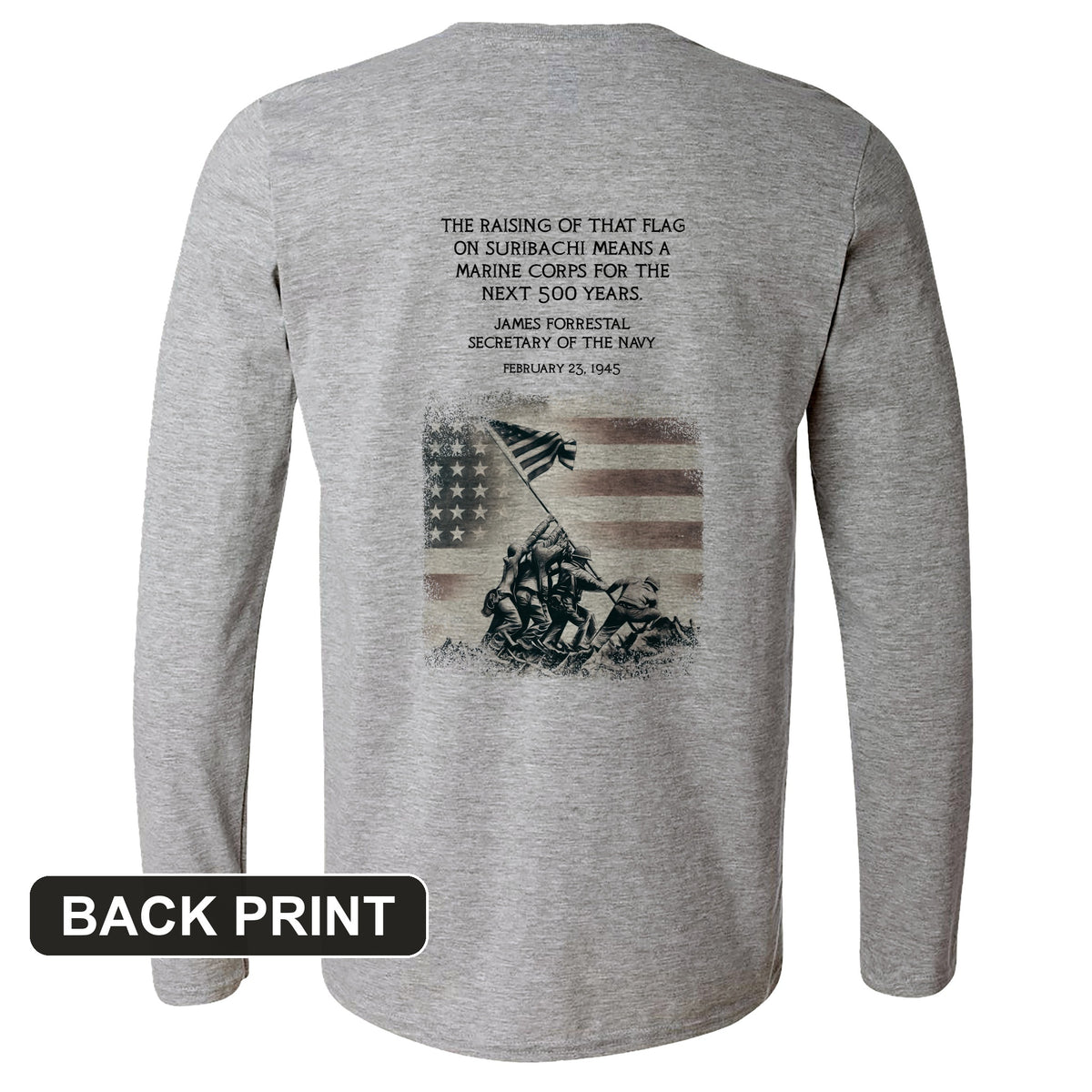 Iwo Jima Flag Back Print Long Sleeve T-Shirt