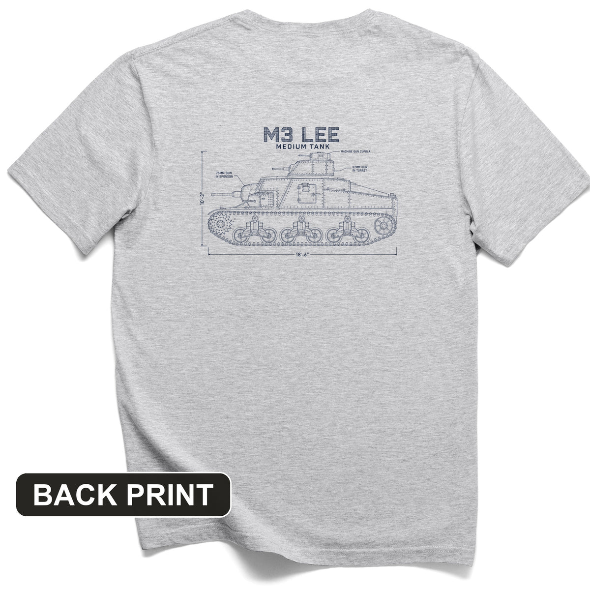 M3 Lee Blueprint Back Print T-Shirt