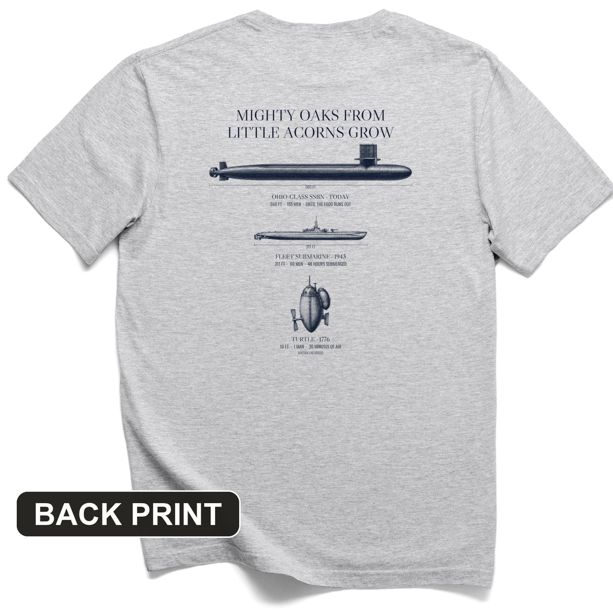 Submarine Evolution Acorns Back Print T-Shirt
