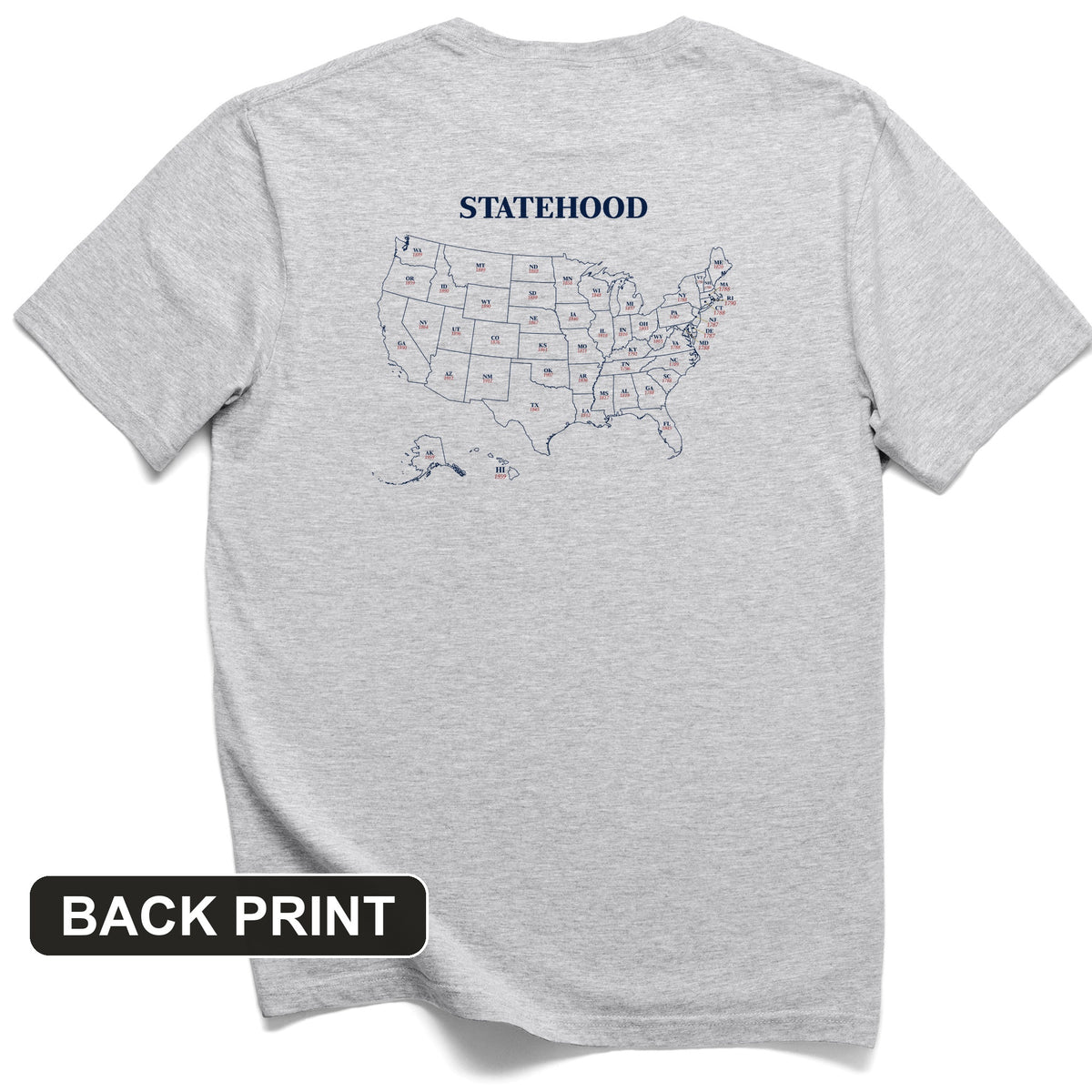 US Statehood Back Print T-Shirt