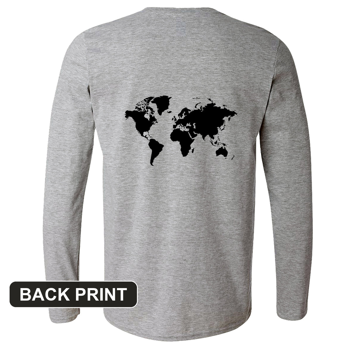 World Map Back Print Long Sleeve T-Shirt