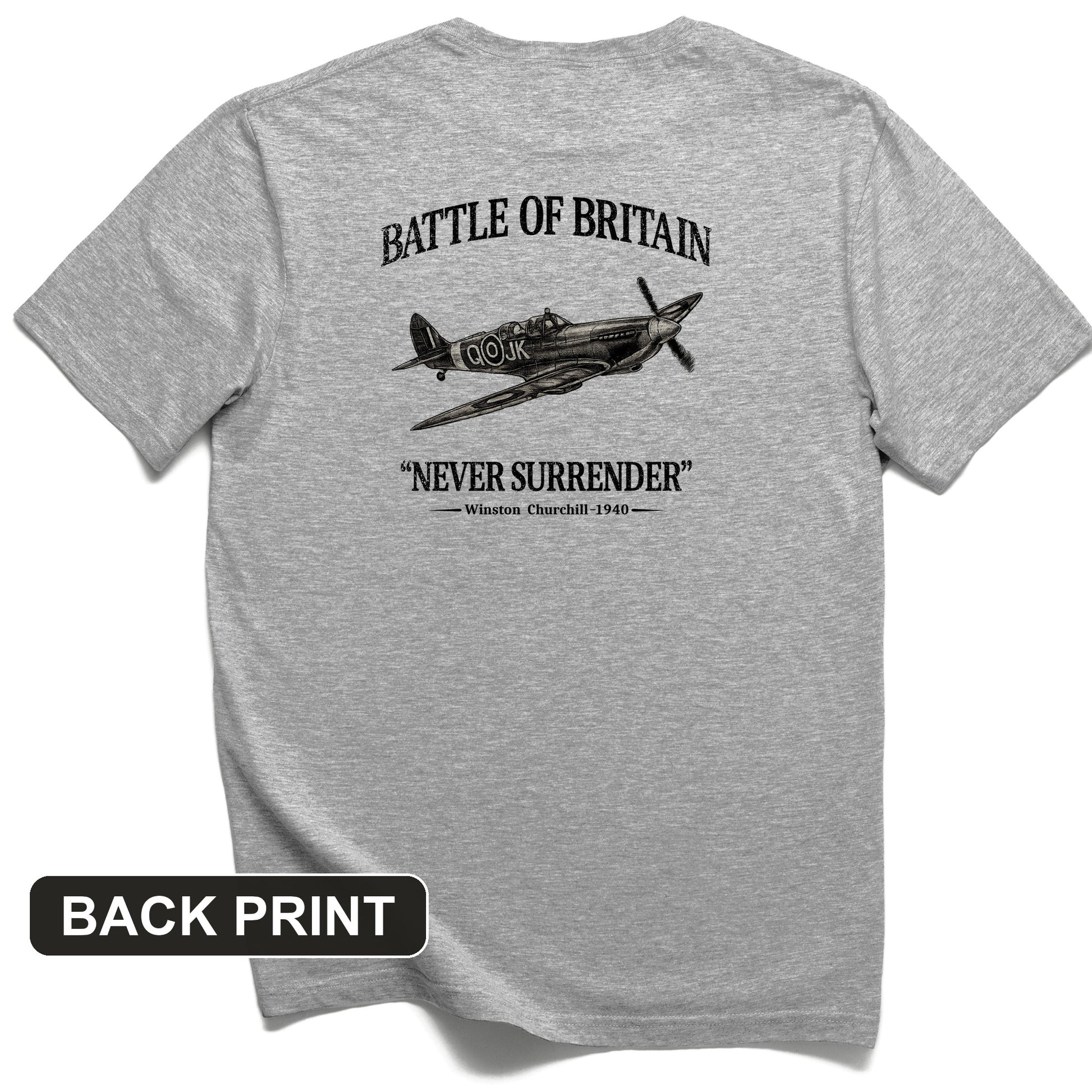 Battle of Britain Never Surrender Back Print T-Shirt