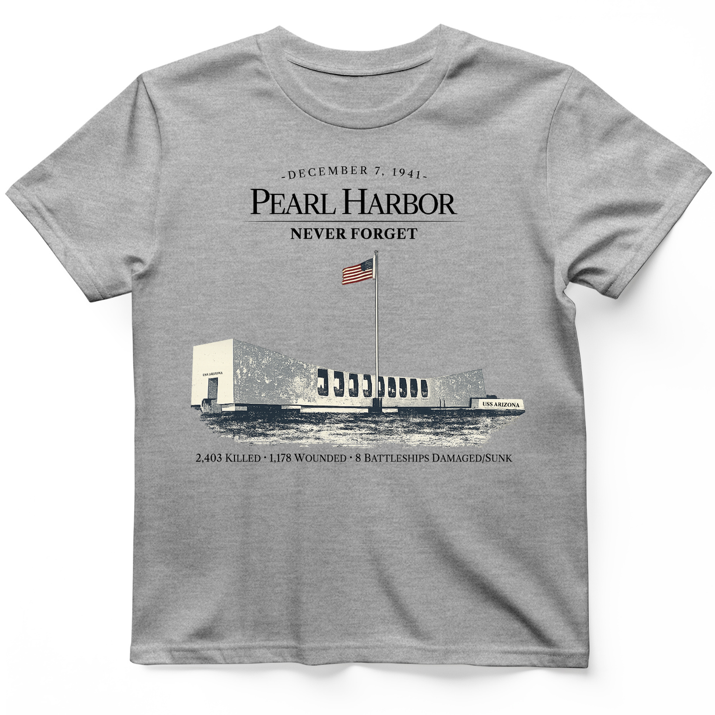 Pearl Harbor - Never Forget T-Shirt Sport Grey / S