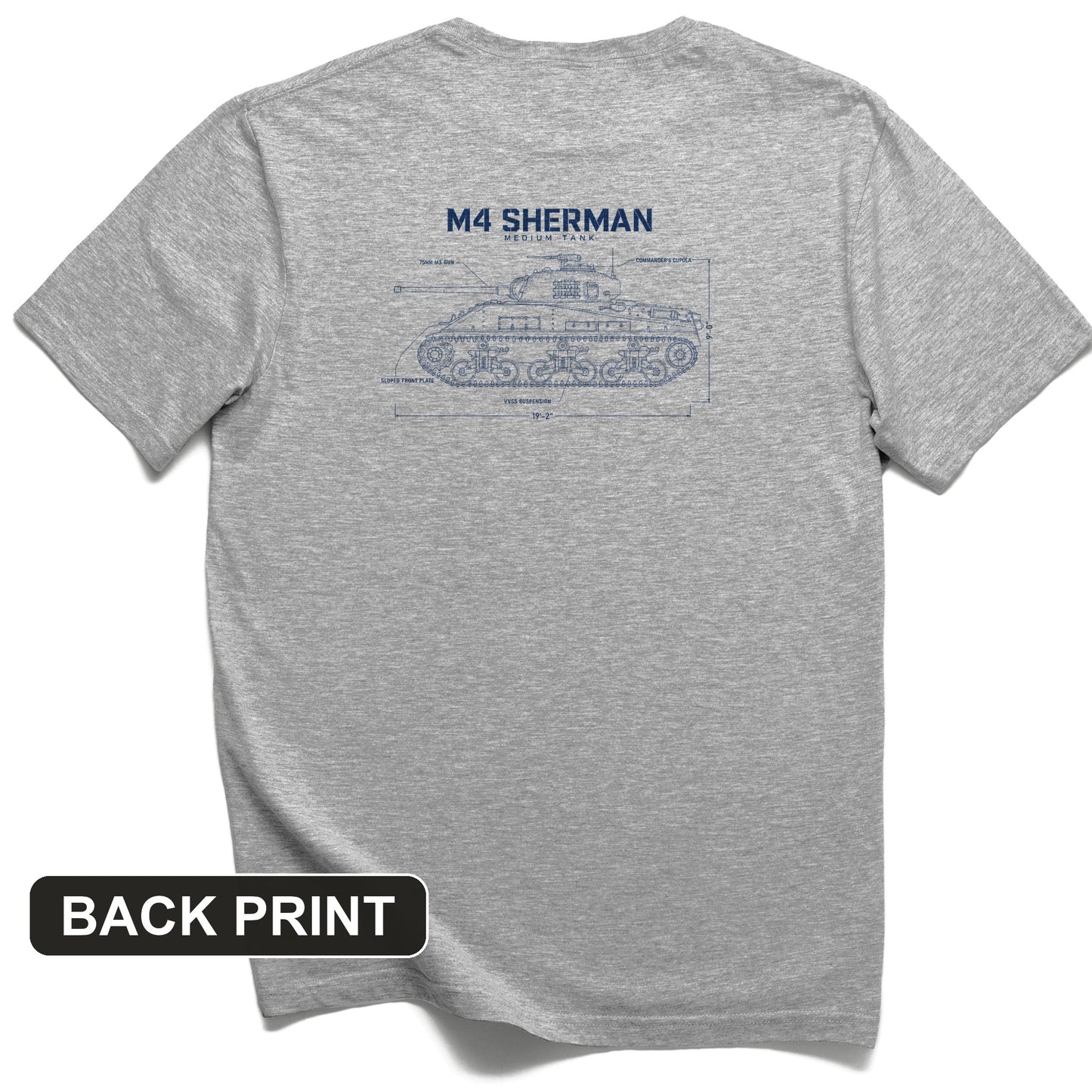 M4 Sherman Blueprint Back Print T-Shirt