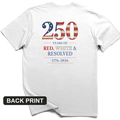 250 Red White and Resolved Back Print T-Shirt