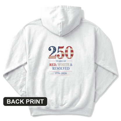 250 Red White and Resolved Back Print Hoodie