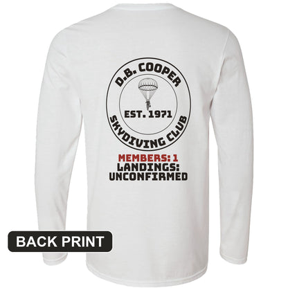DB Cooper Skydiving Club Back Print Long Sleeve T-Shirt