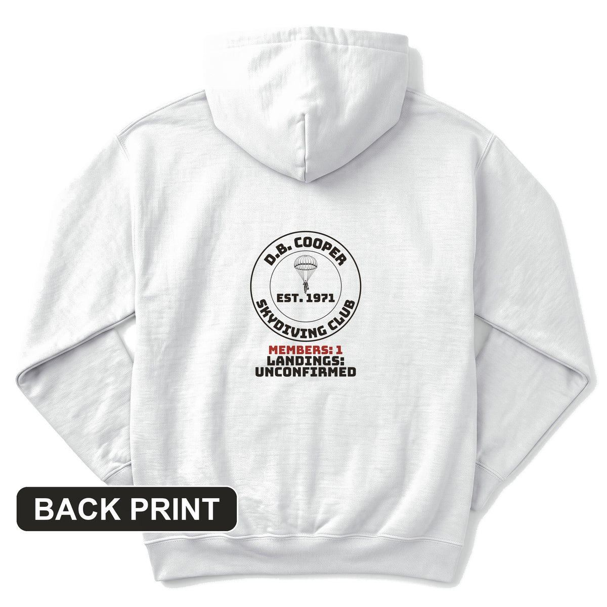 DB Cooper Skydiving Club Back Print Hoodie