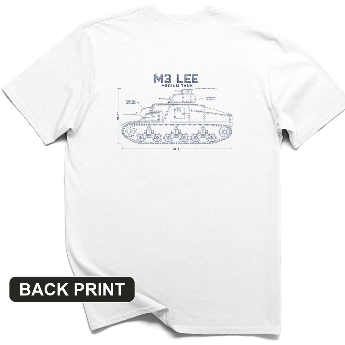 M3 Lee Blueprint Back Print T-Shirt
