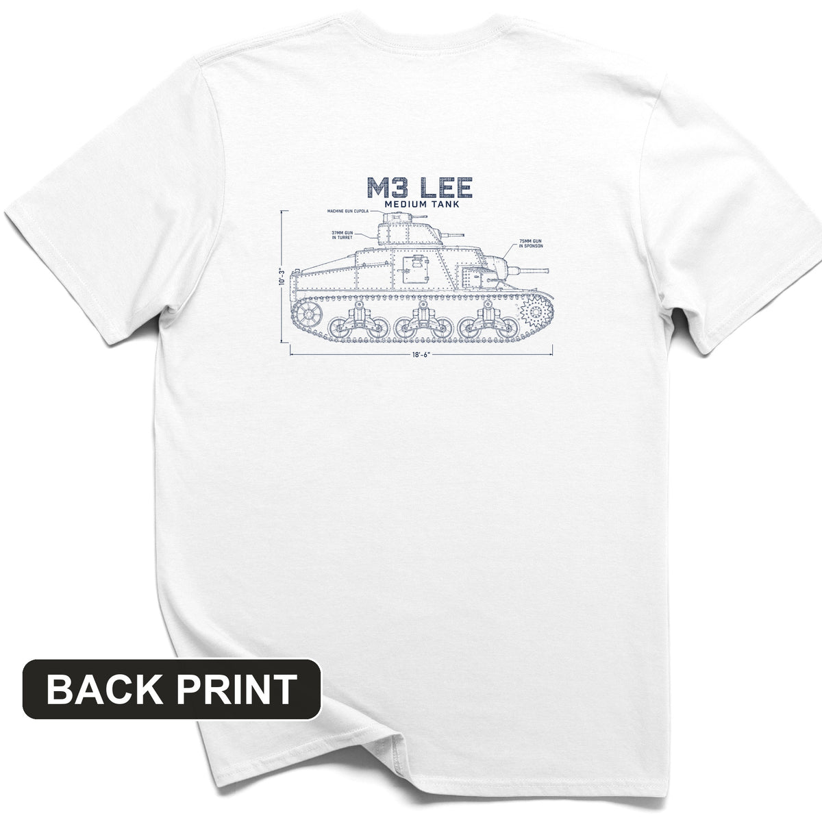 M3 Lee Blueprint Back Print T-Shirt