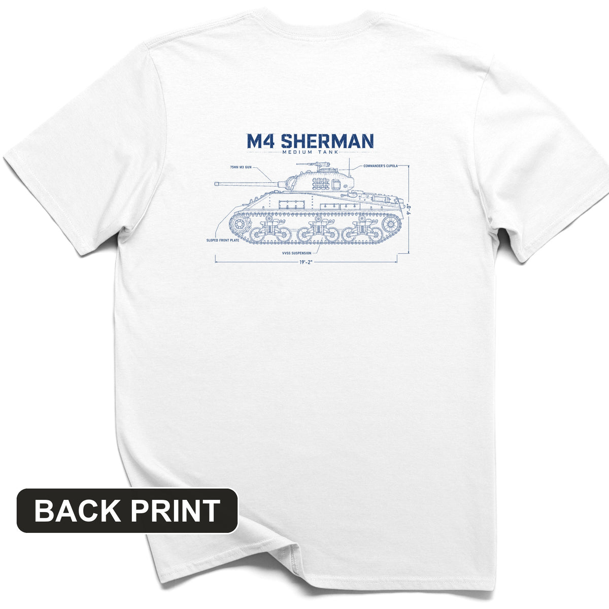 M4 Sherman Blueprint Back Print T-Shirt