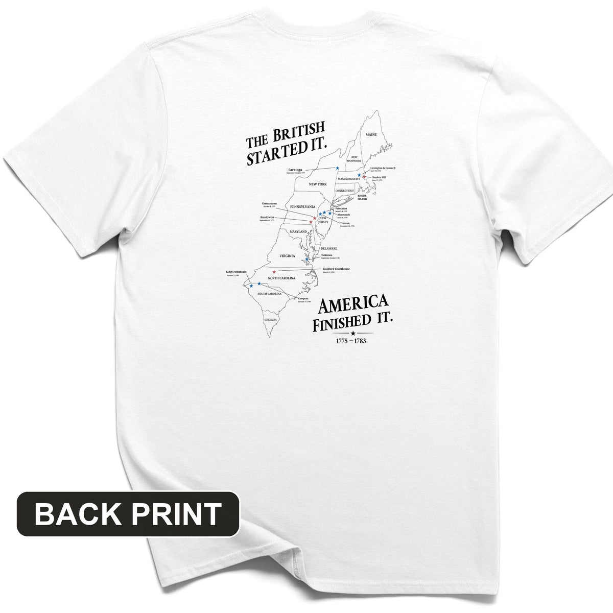 Revolutionary War Map Back Print T-Shirt
