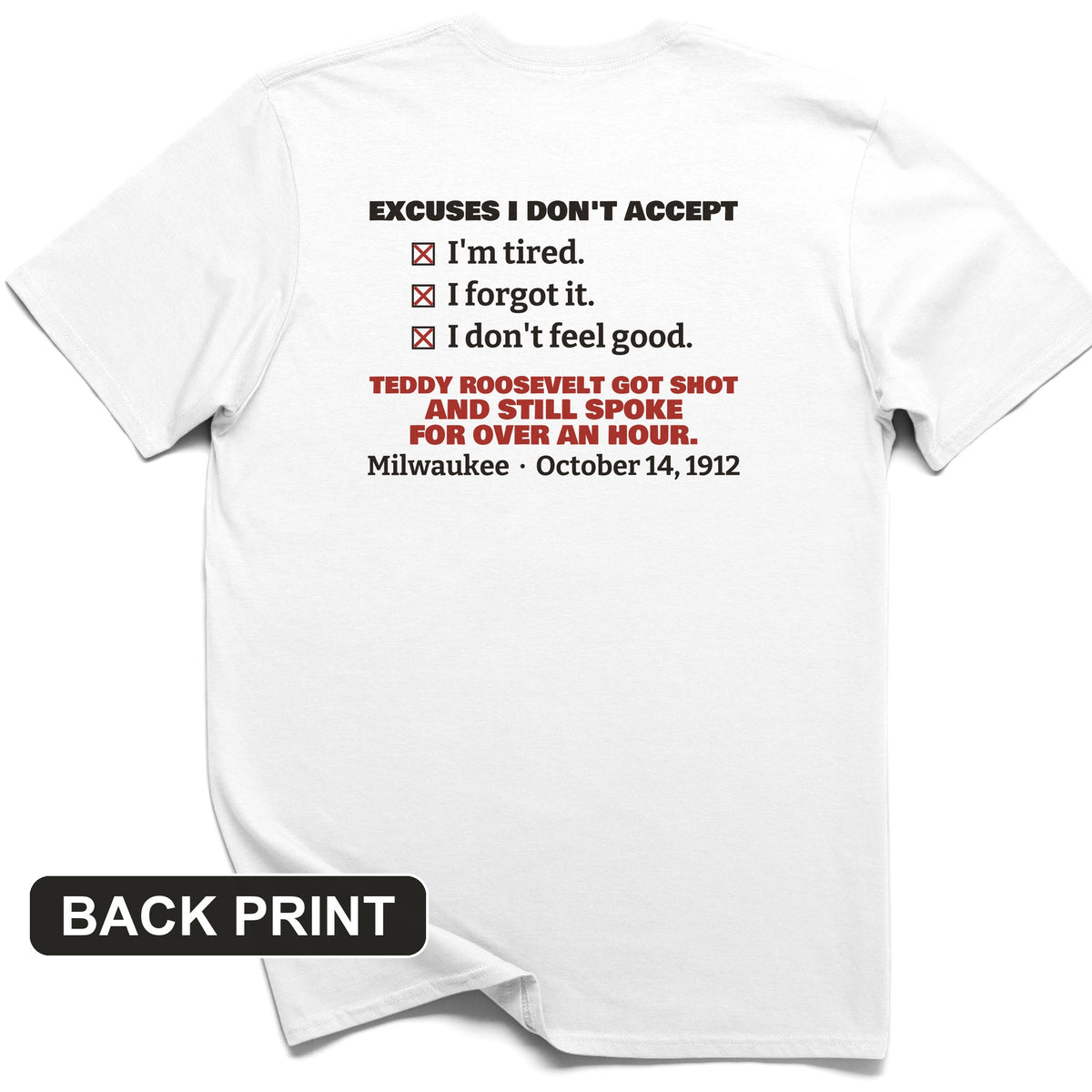 Teddy Roosevelt No Excuses Back Print T-Shirt