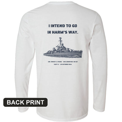USS Johnston In Harms Way Back Print Long Sleeve T-Shirt