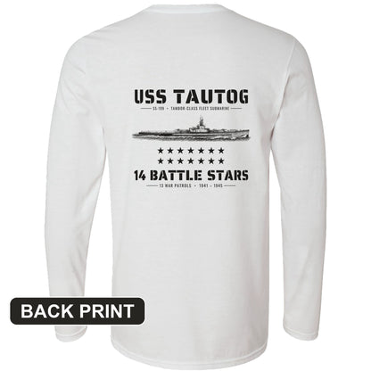 USS Tautog 14 Battle Stars Back Print Long Sleeve T-Shirt