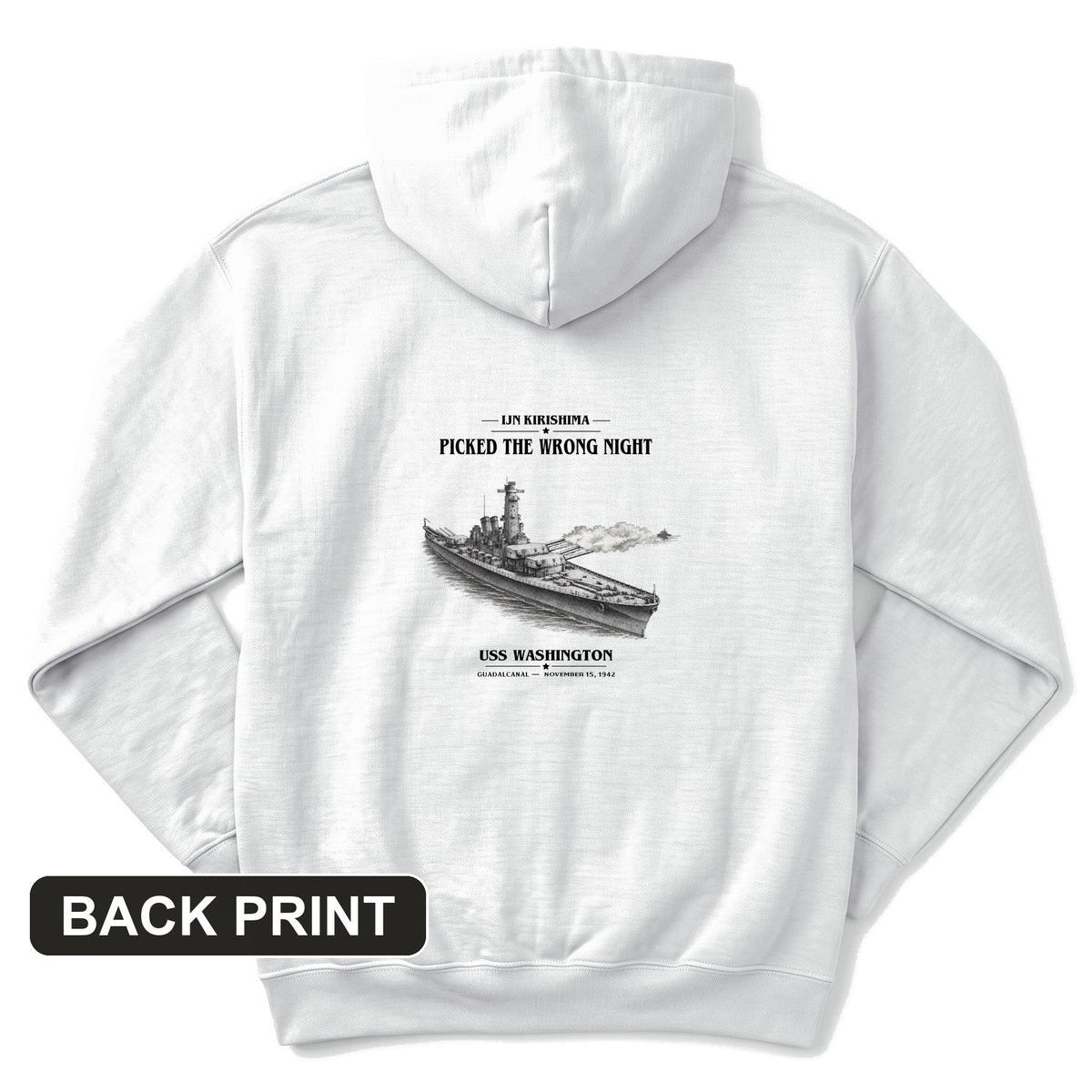 USS Washington at Guadalcanal Back Print Hoodie