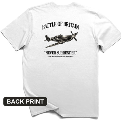 Battle of Britain Never Surrender Back Print T-Shirt