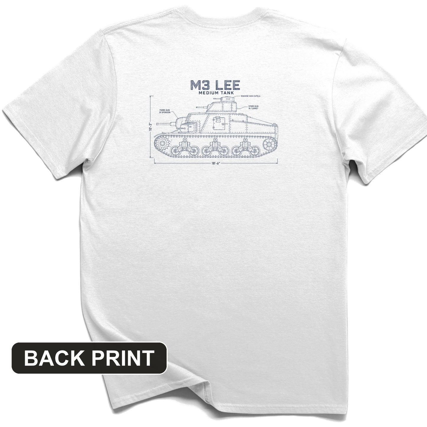 M3 Lee Blueprint Back Print T-Shirt