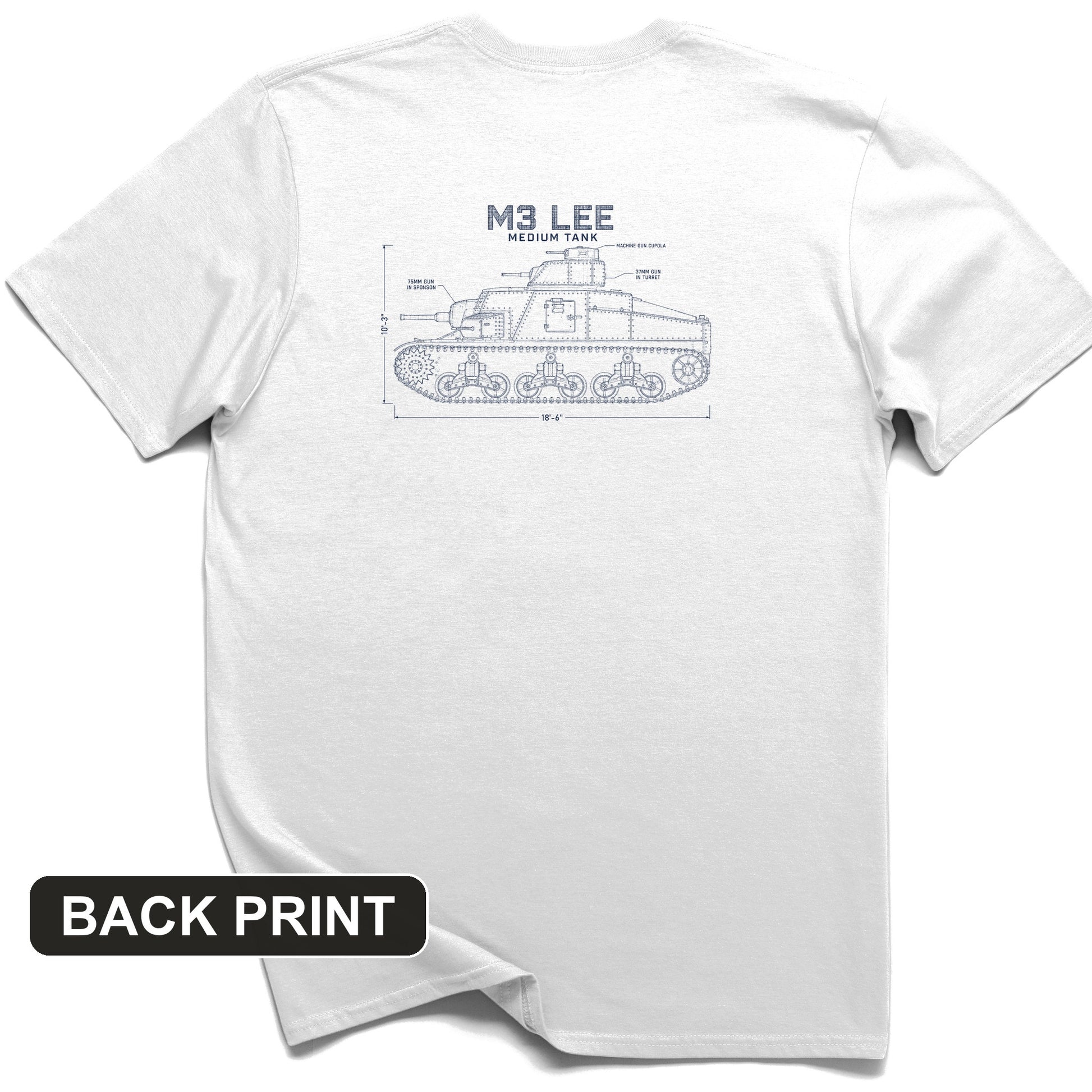 M3 Lee Blueprint Back Print T-Shirt