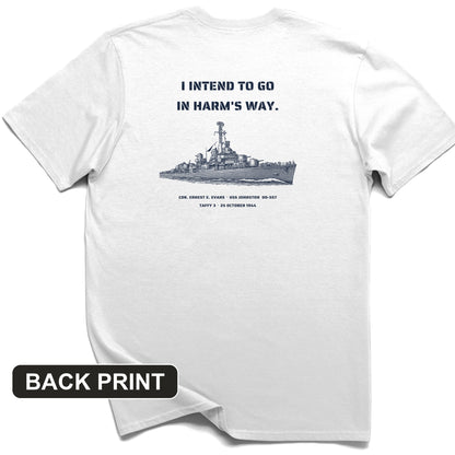 USS Johnston In Harms Way Back Print T-Shirt