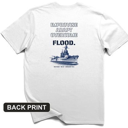 USS Texas - Improvise Adapt Overcome Flood Back Print T-Shirt