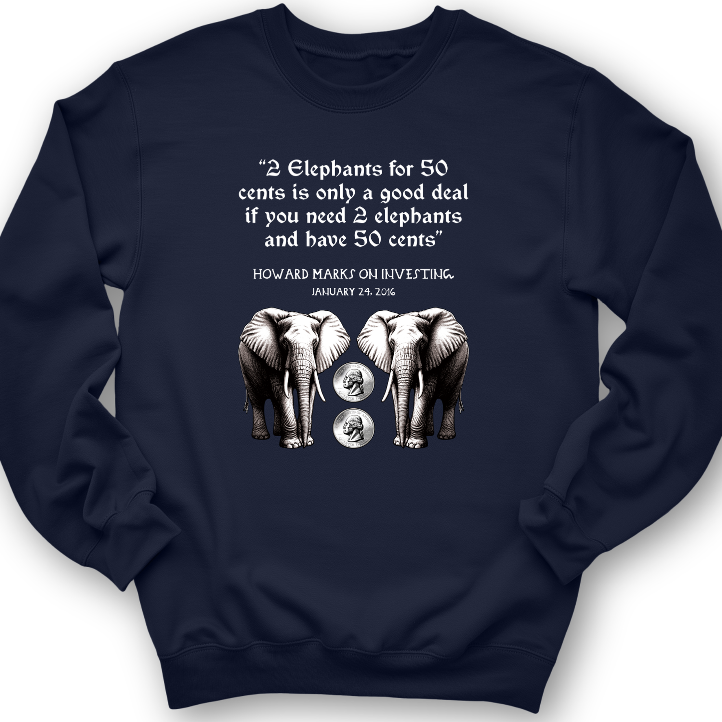 2 Elephants for 50 Cents Crewneck Navy / S
