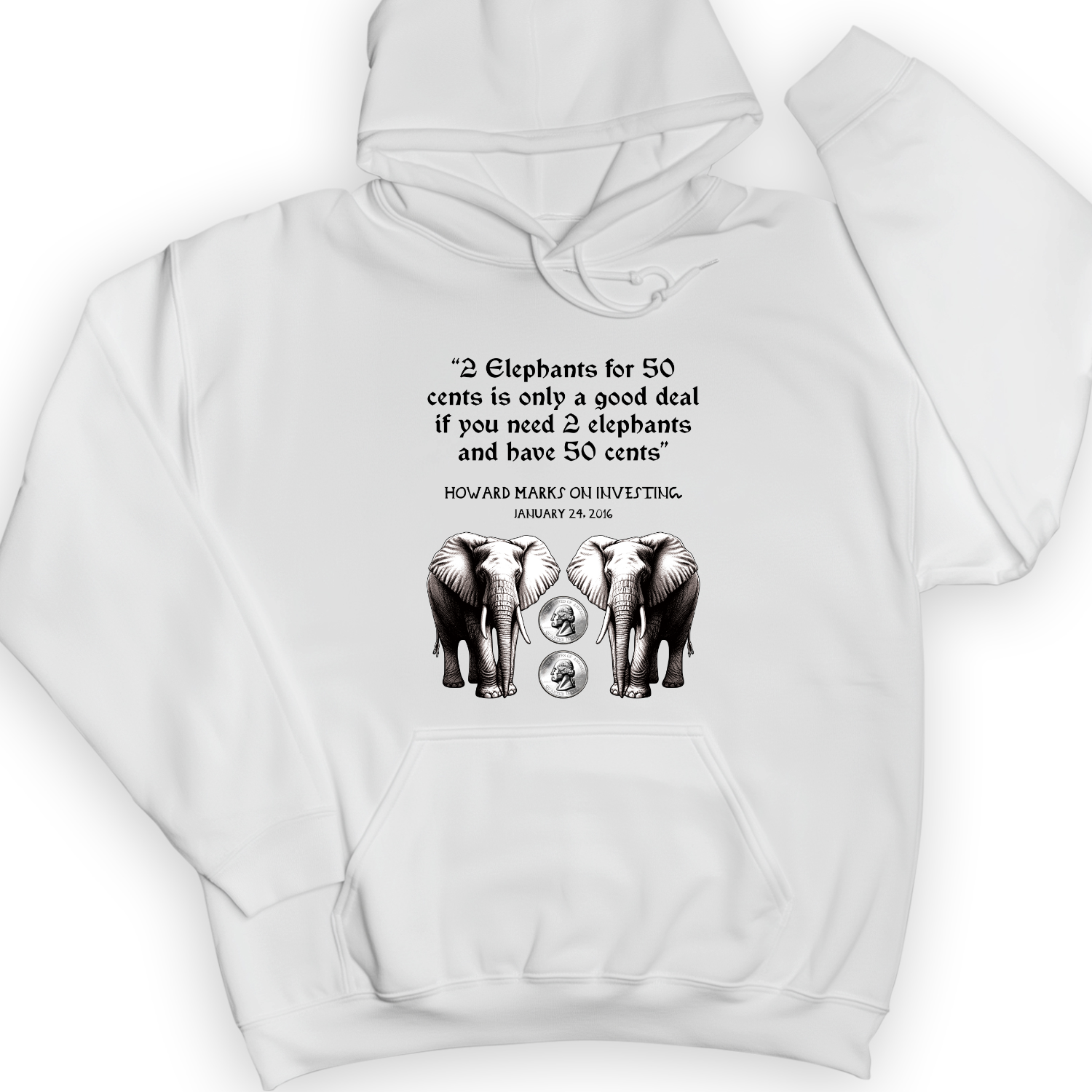2 Elephants for 50 Cents Hoodie White / S