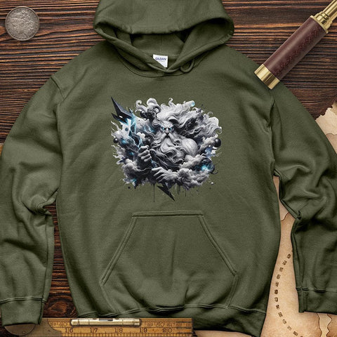 A Powerful Zeus Holding a Lightning Bolt Hoodie Military Green / S