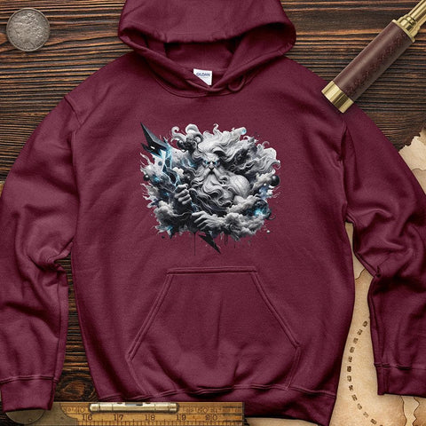 A Powerful Zeus Holding a Lightning Bolt Hoodie Maroon / S
